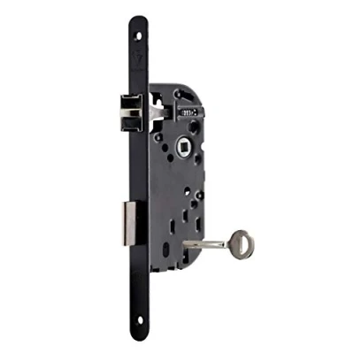 Image de Vachette Serrure à encastrer clé, axe 40 mm, coffre 135 Certifiée NF Niveau 2 D25 Réversible sans démontage, Têtière bouts ronds Porte intérieure, chambre, bureau Noir, Gâche, Clé inclus