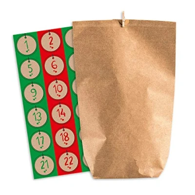 Image de pajoma Calendrier de l&#039;Avent à remplir avec 24 sachets en Papier Kraft pour Noël, Noël Autocollants numérotés et Pinces