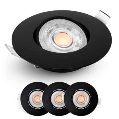 Image de EMOS Spot LED encastrable dimmable, 230V, 4,9W / 480lm 50 orientable, blanc chaud 2700K Lot de 3 Spots plafond dimmable pour l&#039;intérieur, Plafonnier encastré, noir