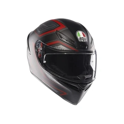 Image de AGV K1 S E2206, Casque Moto ECE, Style Course avec Spoiler, Aérations et Visière Résistante aux Rayures, Champ de Vision 190, Compatible Interphones, Sling Matt Black/Red, Unisex, XXL