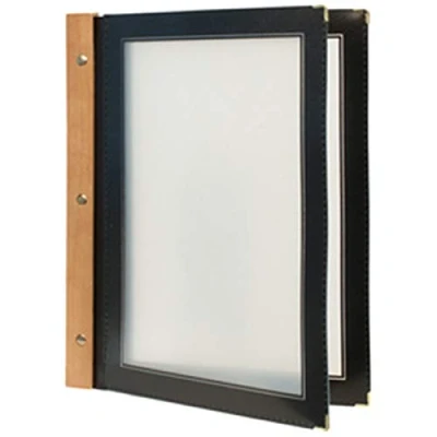 Image de Bois Porte Menu Spine A4 noir avec 2 inserts (4 pages).