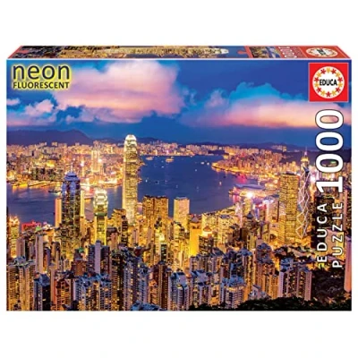 Image de Educa Puzzle de 1000 pièces pour Adultes Hong Kong Neon Fluorescent. Brille dans l&#039;obscurite. Comprend Fix Tail l&#039;accrocher Une Fois l&#039;assemblage terminé. À partir 14 Ans (18003)