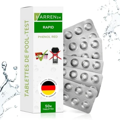 Image de harren24 Pastilles de test (Rapid) Chlore libre DPD1, Oxygène actif DPD4, valeur du pH Phenol Red, Testeur d&#039;eau piscine 50x 100x 250x 500x (Phenol Red / 50 Pastilles)