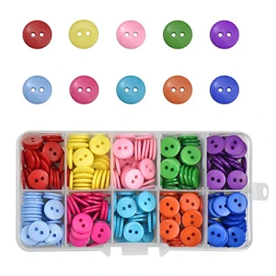 Image de 350Pcs Boutons en Résine 10MM Forme Ronde 10 Couleurs pour la Couture l&#039;ArtisanaT décorations Confection de Bricolage