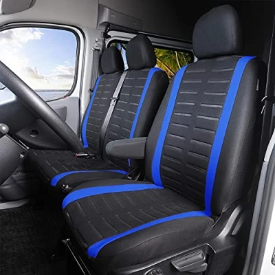 Image de TOYOUN Housse Siege Voiture Couvre Universal Fit La Plupart des Camions Camionnette Bus Siège Avant 1 + 2 (3 Places) Housses de Sieges Universelles Couverture Jeu Complet en Tissu Lavable Bleu