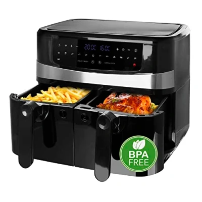 Image de Emerio AirFryer AF 126672.4 Friteuse numérique à air chaud double avec sans huile supplémentaire, volume 2 x 5,0 l, 12 programmes BPA, fonction Smart Finish (les deux sont prêts en même