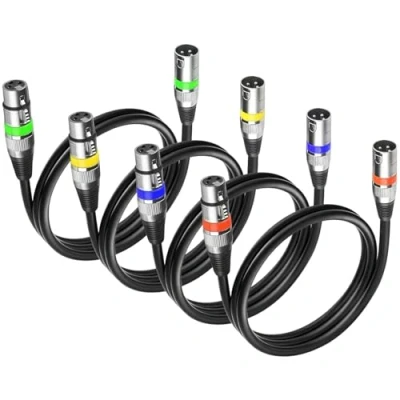 Image de 4Pack Câble DMX 3 Broches 1.2m Cables XLR Male Femelle, Lot Cable 1m en y Connecteur Court, to Fiche pour Table de Mixage XLR, Jack Microphone ou Lumiere