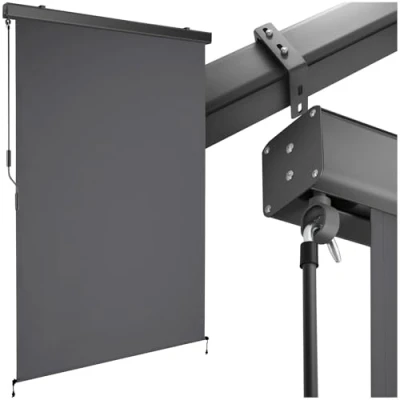 Image de tectake® Store banne Vertical avec Manivelle, Multi Fonction Enroulable Brise Soleil Vue Jardin Balcon Opaque en Acier laqué époxy Noir, 120 x 250 cm