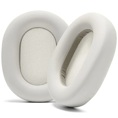 Image de Coussinets WC Wicked Coussins Extra Épais pour Sony WH 1000XM5 en Cuir PU Souple, Mousse à Mémoire de Luxe Isolation du Bruit, Épaisseur Ajoutée Silver