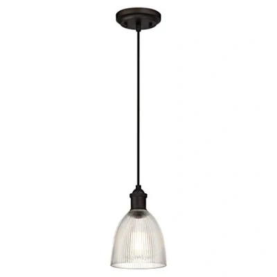 Image de Westinghouse Lighting 6338540 63385 Luminaire Suspendu d&#039;Intérieur à Une Lampe, Finition avec Verre Nervuré Clair, Verre/,,, Bronze Huilé