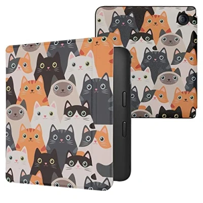 Image de kwmobile Étui Compatible avec Kobo Libra 2 Coque à Rabat magnétique Tablette eReader Similicuir Orange Noir Blanc