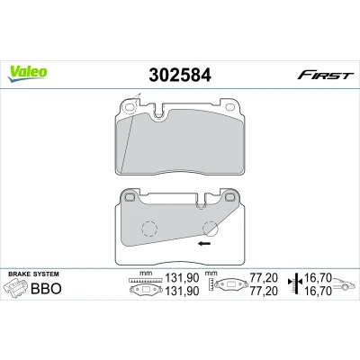 Image de VALEO 302584 Jeu de plaquettes frein Essieu avant contact signal d&#039;usure exclu avec tôle anti bruit AUDI: Q5, A6 C7 Avant, A7 Sportback