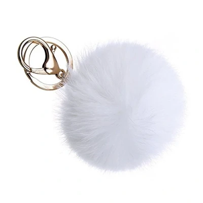 Image de NOVAGO Porte Clé Pompon en Vrai Poil de Lapin, Doux au Toucher Garanti (Blanc)