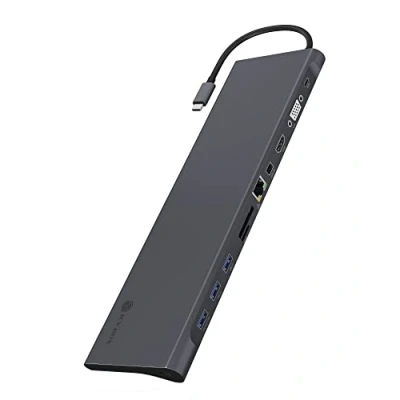 Image de ICY BOX USB C Docking Station (11 en 1) pour 2 écrans (1x HDMI, 1x MiniDP, VGA), 4K 30Hz, hub 3.0 Triple, Alimentation 60W, Ethernet Gigabit, Lecteur de Cartes, modèle IB DK2102