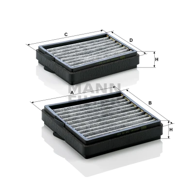 Image de MANN FILTER CUK 20 000 2 Filtre d&#039;habitacle à charbon actif 184, 184 136 40 MERCEDES BENZ: Classe C Berline, CLK Coupe, Coupe