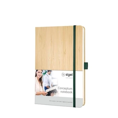 Image de SIGEL CO670 Carnet de notes premium pointillé, A5, couverture rigide en bambou véritable, beige Conceptum