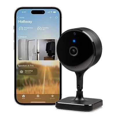 Image de Eve Cam Caméra intérieure Intelligente, résolution 1080p, Wi FI, confidentialité absolue, HomeKit Secure Video, Notifications iPhone, Micro et Haut Parleur, Vision Nocturne, Installation Flexible