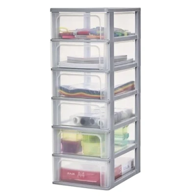 Image de Iris Ohyama, Tour de Rangement Plastique, 6 Tiroirs Moyens, Gris, Ouverture Facile, Format A4, A5 &amp; A6, Meuble, Organisateur, pour Bureau, Fourniture Scolaire, Papeterie, Sans BPA, OCH 2006