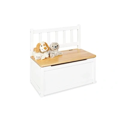 Image de Pinolino Fenna Banc de coffre pour enfant en bois massif avec amortisseur à rabat, hauteur d&#039;assise 29 cm, enfants partir 2 ans, laqué blanc et transparent