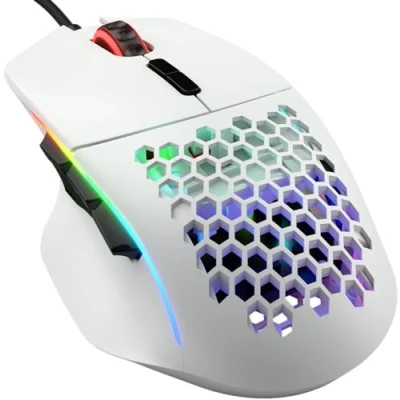 Image de Glorious Gaming Model I Souris de Jeu Filaire 69 g Super légère, 2 Boutons échangeables, RGB, Pieds PTFE, 9 programmables, appuie Pouce latéral Blanc