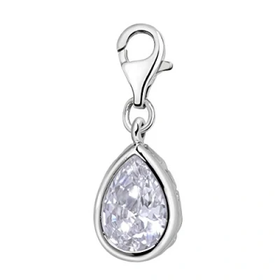 Image de Quiges Charm Pendentif Breloque avec Fermoir Femme Plaqué Argent Goutte de Zircone Poire Blanc