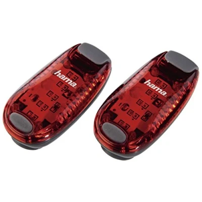 Image de Hama Lampes LED de sécurité à pince (à 2 LED, ampoule rouge, fonctionnement sur piles, voyant fixe et clignotant, idéal pour les joggeurs, écoliers, cyclistes, ensemble pièces) Rouge/Noir
