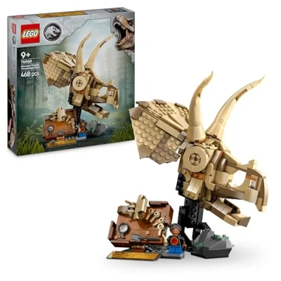 Image de LEGO Jurassic World Les fossiles de Dinosaures : Le crâne du tricératops Jeu Construction pour garçon et Fille dès 9 Ans Idée Cadeau passionnés d&#039;animaux préhistoriques 76969
