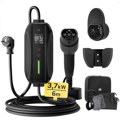 Image de Chargeur Voiture Electrique 3,68kW [6m, 6/8/10/13/16A] dé Cable Type 2 Recharge avec Affichage Numérique Contrôlable Compatible e 208, Spring, 500e, Model 3, Megane EV, Zoe et Autres EV PHEV