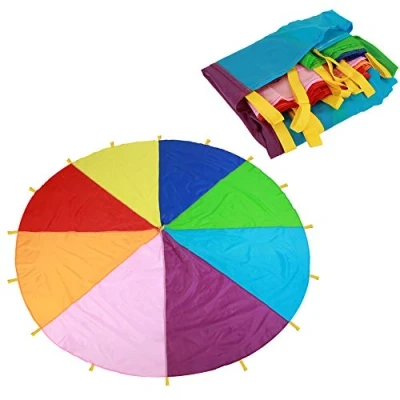 Image de Garosa Grand Parachute Multicolore Sport en Plein Air / 3,6 m 6 Exercice Campus Jeu Jouet 16 Poignées pour Arc Ciel drôle coloré (3,6 m)