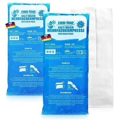 Image de COM Four® 2X Grandes compresses Multiples avec Housse Polaire réutilisable Haut de Gamme, Froides et Chaudes Gel Cool Pack, Protection Bande élastique, 29 x 12 cm
