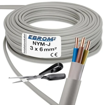 Image de EBROM NYM J 3 x 6 mm² Câble gainé d&#039;installation pour pièces humides Gris Sélection par incréments de 1 mètre Vendu au exact Votre choix : mm², longueur