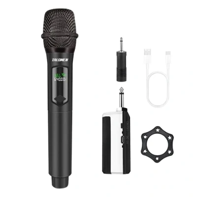 Image de talomen Microphone sans Fil Professionnel,système de à 2.4 GHz Karaoké Dynamique Rechargeable avec Récepteur,160ft Ext,pour Karaoké,Chants,Fêtes,Soirées,DJ,Églises,Discours,K60 1 Noir
