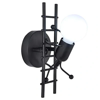 Image de Goeco Humanoïde Applique Murale Interieur, Moderne Industrielle, Lampe de Style Simple pour le Salon Couloir Chambre à Coucher, 220V, E27 Ampoule Non incluse (Noir)
