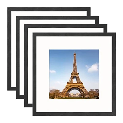 Image de YEEPHAN cadre photo noir carré 30 x cm avec support pour 20 (8 8 pouces), cadres noirs 12x12 pouces en bois massif façade plexi glass montage mural, lot de 4