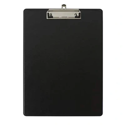 Image de Exacompta Réf. 19291E Porte bloc à pince avec pochette plastique sur le dos Système d&#039;accroche mural Dimensions : 23 cm x 32 pour document format A4 Coloris noir