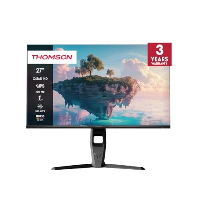 Image de THOMSON 27 Pouces Moniteur Gaming QHD, Panneau IPS 180 Hz, éclairage RGB ambiant, HDMI x2, Adaptive Sync, Montage VESA 100x100, Gris, M27QG5Y14