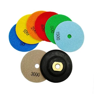 Image de SHDIATOOL 7Pcs Disque Diamant de Polissage 4&quot;/100mm Sec Pads et un Caoutchouc Support Pad pour Marbre, Granite, Pierre, Béton (Grains mélangés C)