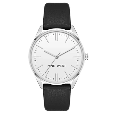 Image de Nine West Femmes Analogique Quartz Japonais Montre avec Bracelet en Simili Cuir NW/1995SVBK