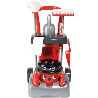 Image de Casdon Henry &amp; Hetty Jouets chariot de nettoyage Deluxe Ensemble rouge inspiré d&#039;Henry avec aspirateur à main fonctionnel pour enfants accessoires 3 ans +