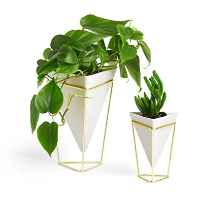 Image de Cache Pot Umbra Trigg Set de 2 Blanc Laiton Métal Intérieur