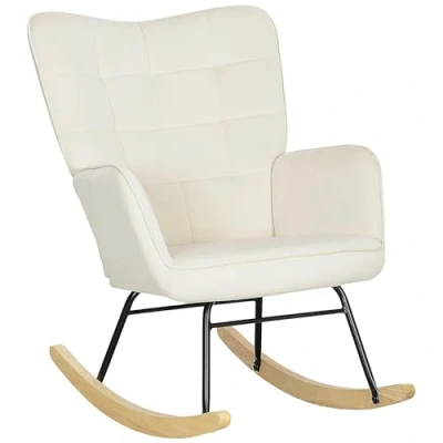 Image de HOMCOM fauteuil à bascule, bascule avec aspect velours, accoudoirs, patins en bois, de relaxation pour salon, chambre coucher, beige