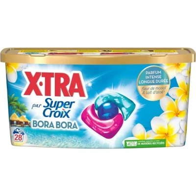 Image de Super Croix par XTra Trio Caps Bora Fleurs de Monoï &amp; Lait d&#039;Aloe Moment Evasion Experience Sensorielle Parfum Intense Longue Durée Efficace dès 20C 28 Lavages