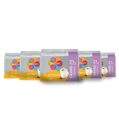 Image de TASSIMO, 105 dosettes Café Petit déjeuner, Compatibles avec les machines Cafés Rond et Equilibré, 5 packs de 21