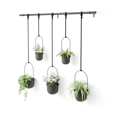 Image de Umbra Triflora Ensemble de 5 pots suspendus, Ajustable Jardinière d&#039;intérieure Suspendue avec Rails, Noir