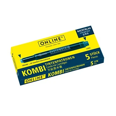 Image de ONLINE 5x Recharges d&#039;encre pour stylos plumes I compatible avec LAMY, Pelikan, Schneider etc encre bleu nuit cartouches universelles résistants au gel, non effaçables