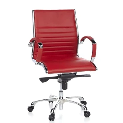 Image de hjh OFFICE 660532 Chaise de Bureau, Fauteuil Direction Parma 10 Rouge en Cuir véritable pour Un Usage intensif, avec accoudoirs Acier chromé, Dossier Moyen et inclinable, piètement alu