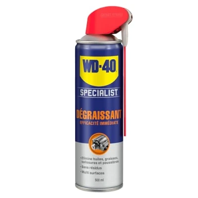 Image de WD 40 Specialist Dégraissant Spray Double Position Efficacité Immédiate Sans résidu Dissout graisse, huiles et salissures diverses Réduit l’usure 500 ML