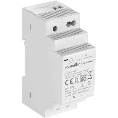 Image de Poppstar Alimentation pour Rail DIN sortie 15 V DC 2 A max. 30W (entrée 100 240 AC 50/60 Hz) Transformateur 15V