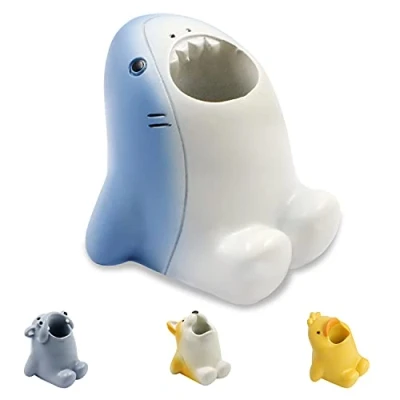 Image de porte brosse à dents mignon pour enfants, crayons amusant en résine, mini unique, organiseur de salle bain créatif comptoir coiffeuse, bureau (requin)