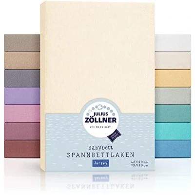 Image de Julius Zöllner Lot de 2 draps Housses en Jersey pour lit bébé et Enfant 100% Coton Certifié Oeko Tex Standard 100 Dimensions : 60 x 120 cm / 70 140 Écru